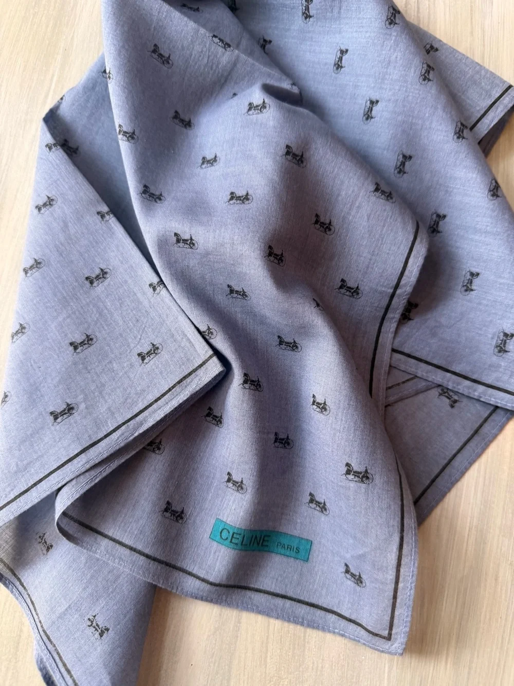 Celine Paris periwinkle blue purple all-over iconic carriage micro print scarf